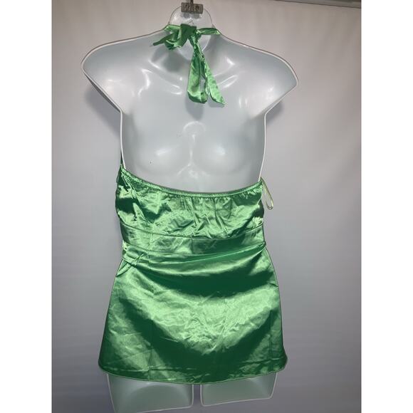 Y2k Green Satin Halter Top Size Medium Bejeweled Neck DEADSTOCK - Picture 4 of 7